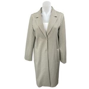 H&M Multicolor Plaid Checkered Notch Collar Trench Over Coat Blazer Jacket Sz 0